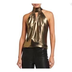 NWT $285 Ramy Brook Lola Copper Metallic Sleeveless Halter Tie Small Top New!